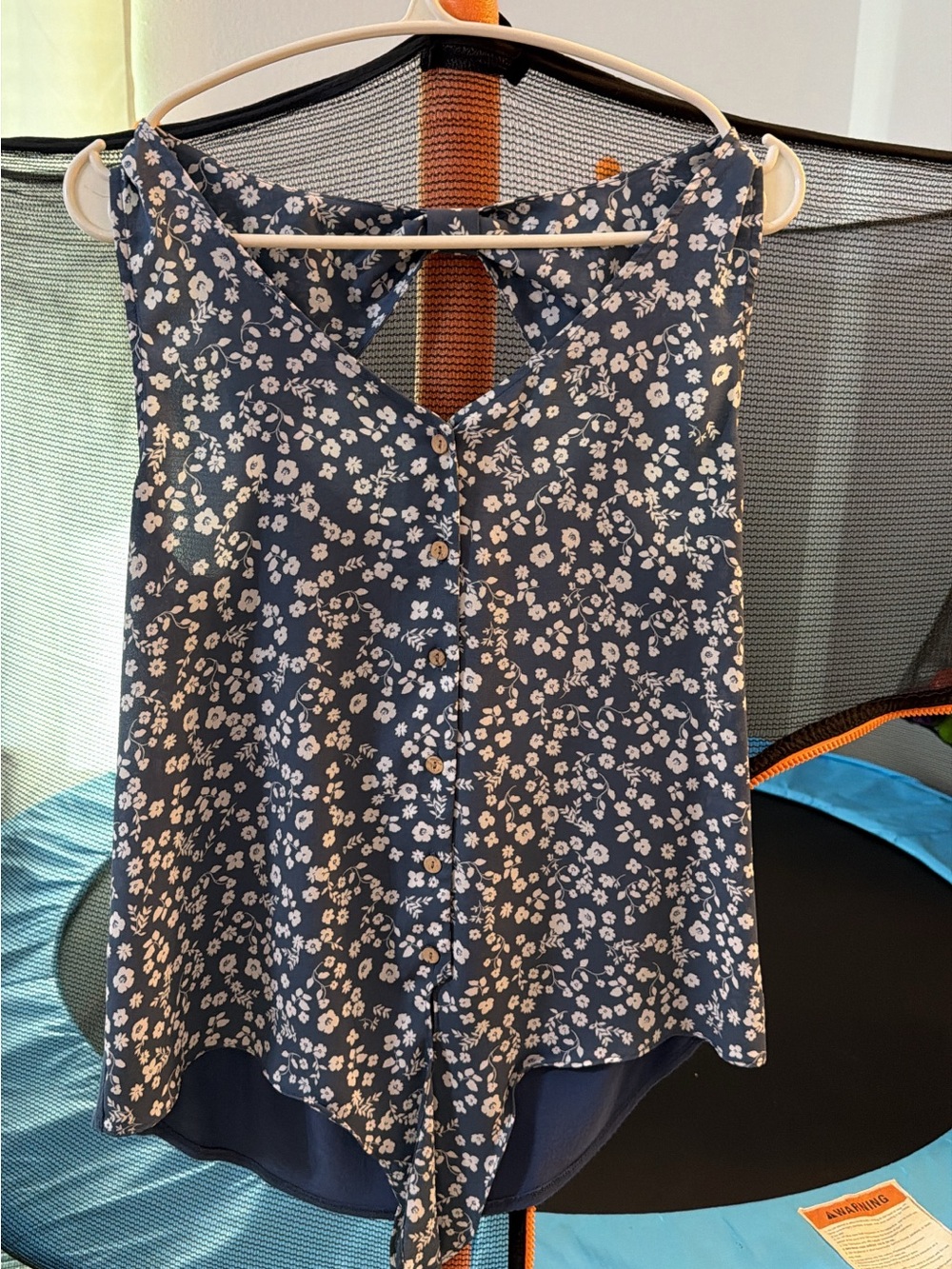 Floral Navy Button-Back Women's Camisole